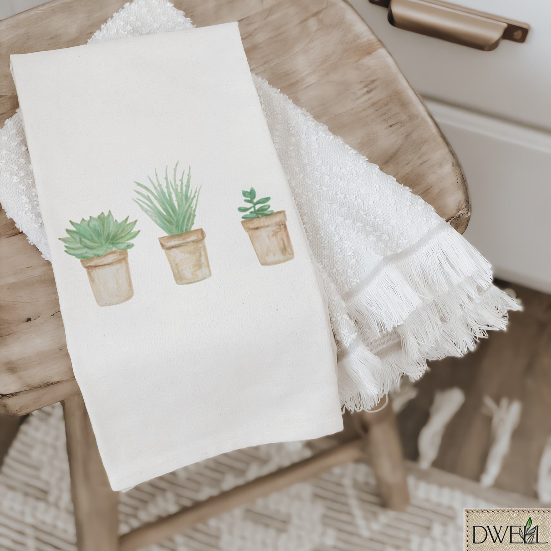 Tea Towel - Succulent Pots Watercolor