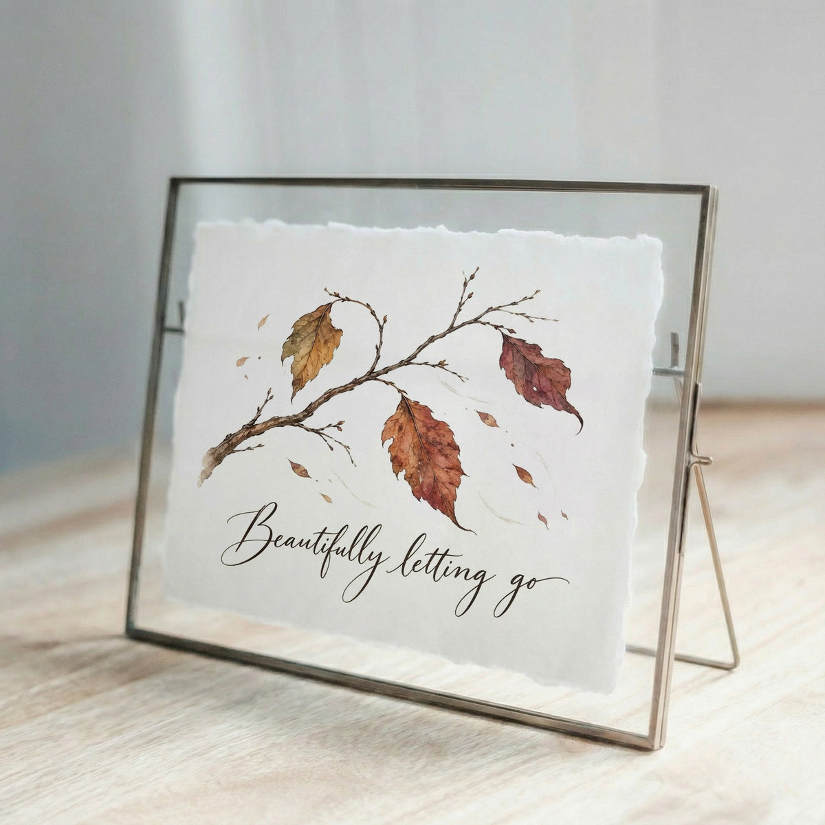 Beautifully Letting Go Glass Table Frame with Deckle-Edge Art