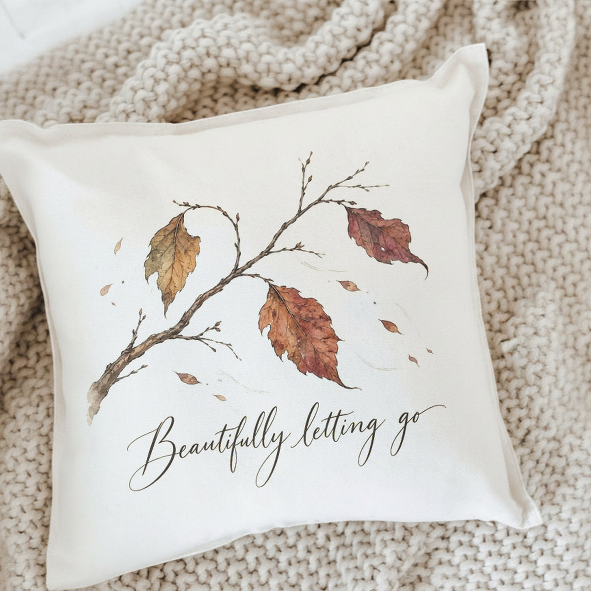 Beautifully Letting Go Fall Leaves Throw Pillow