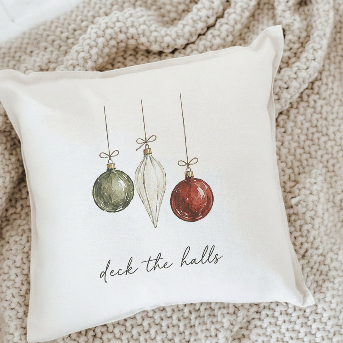 Deck the Halls Christmas Ornament Throw Pillow