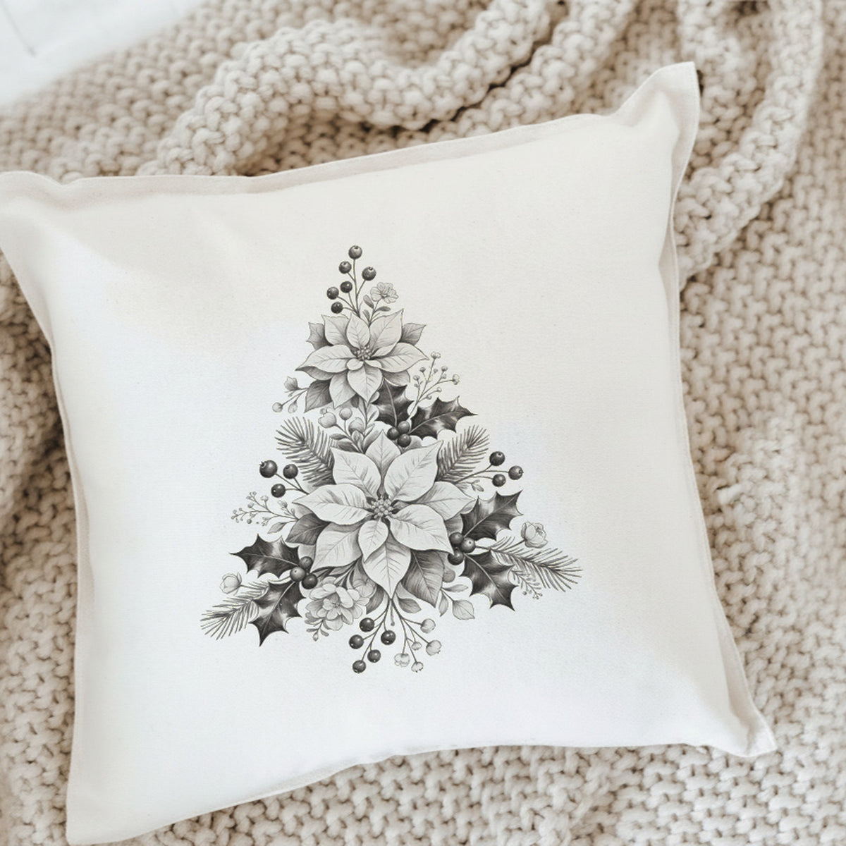 Floral Tree Foliage Christmas Botanical Throw Pillow