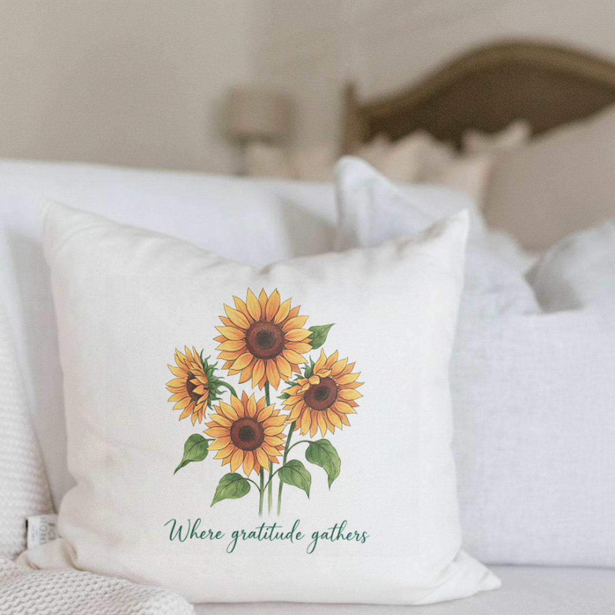 Where Gratitude Gathers Sunflower Decorative Throw Pillow