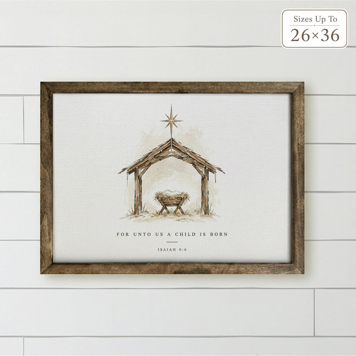 For Unto Us a Child Is Born Nativity Wood-Framed Sign