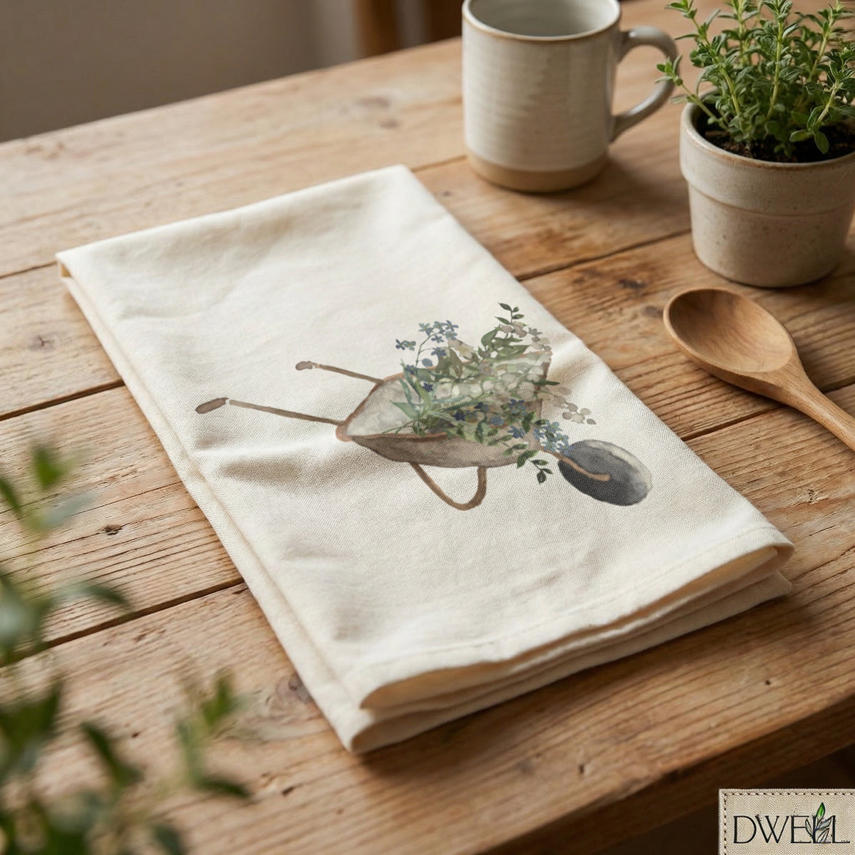 Tea Towel - Wheel Barrow Watercolor