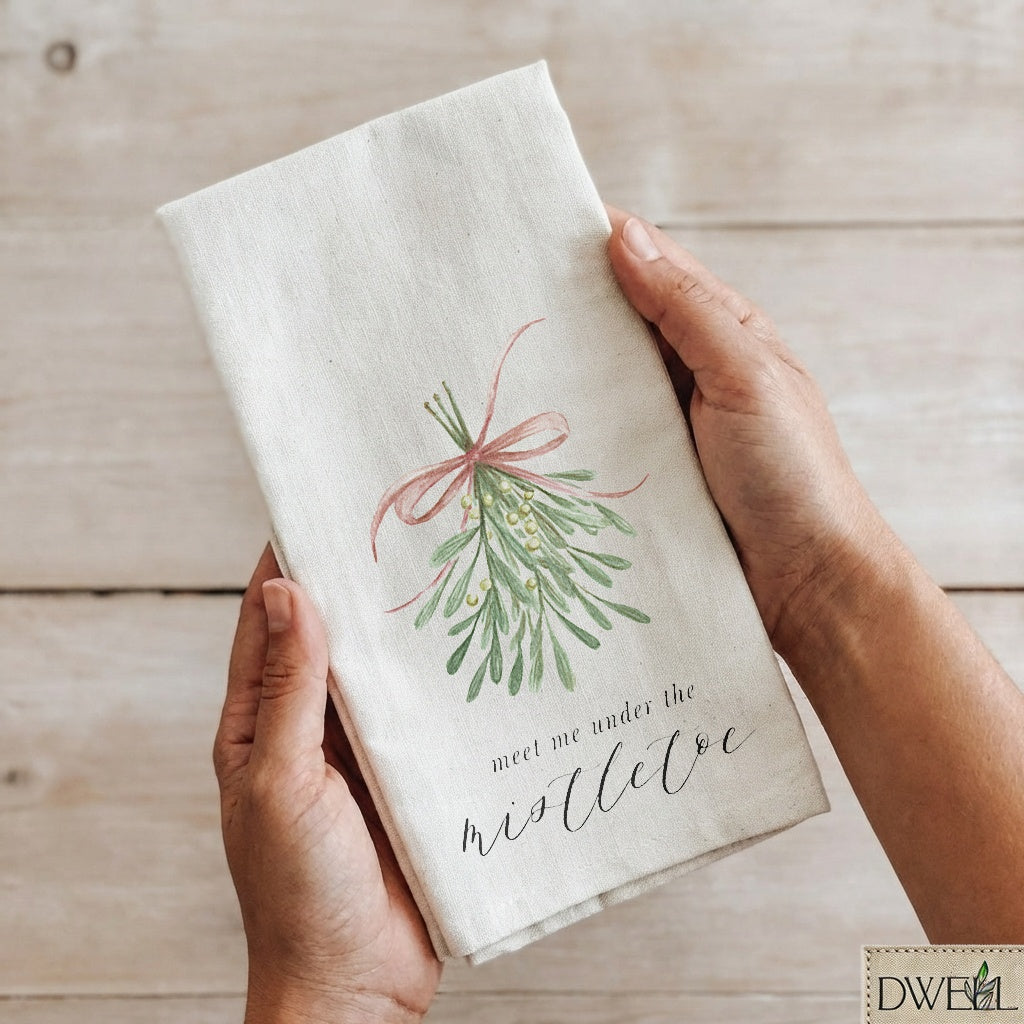 Tea Towel - Meet Me Under the Mistletoe Watercolor