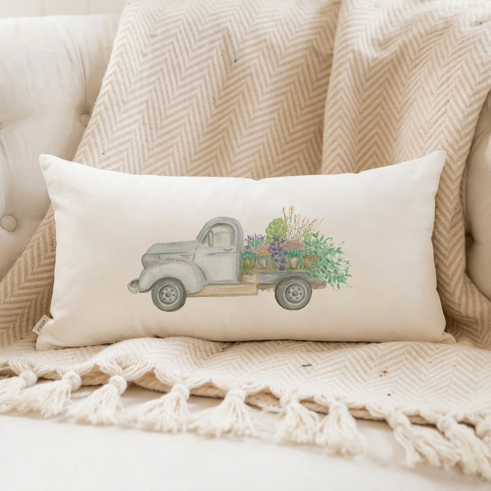 Lumbar Pillows - Flower Truck Watercolor -Spring Watercolor