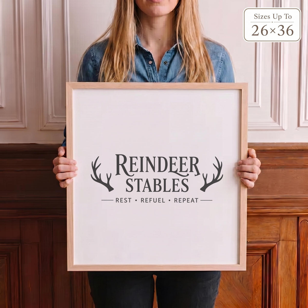 Reindeer Stables Christmas Wood-Framed Sign