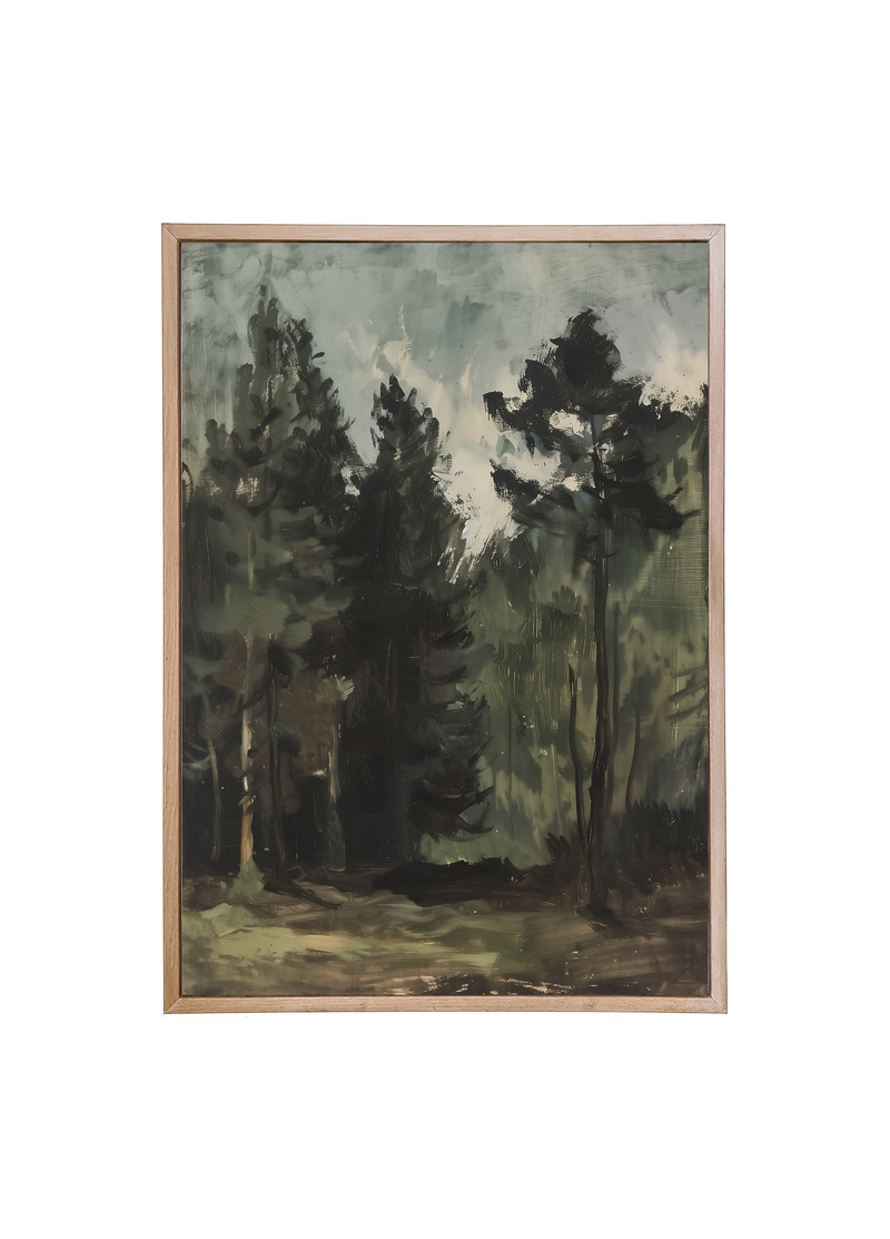 Moody Forest Wood Framed Print