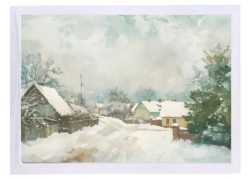 Snowy Town Wood Framed Print