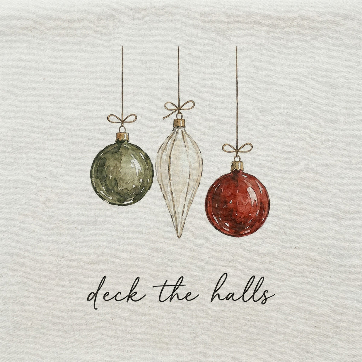 Deck the Halls 3 Ornaments Printed Tea Towel
