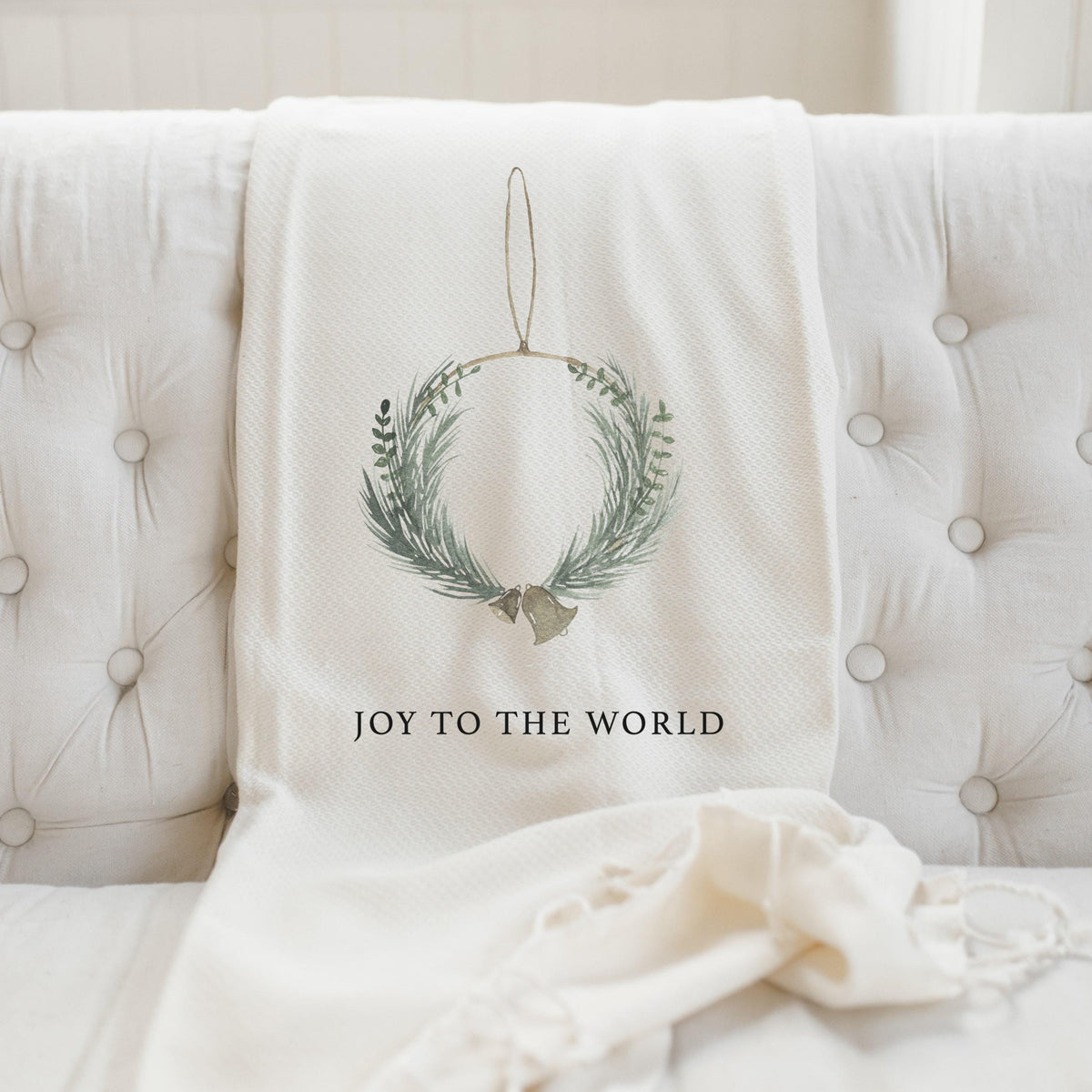 Throw Blankets - Joy to the World Wreath Watercolor