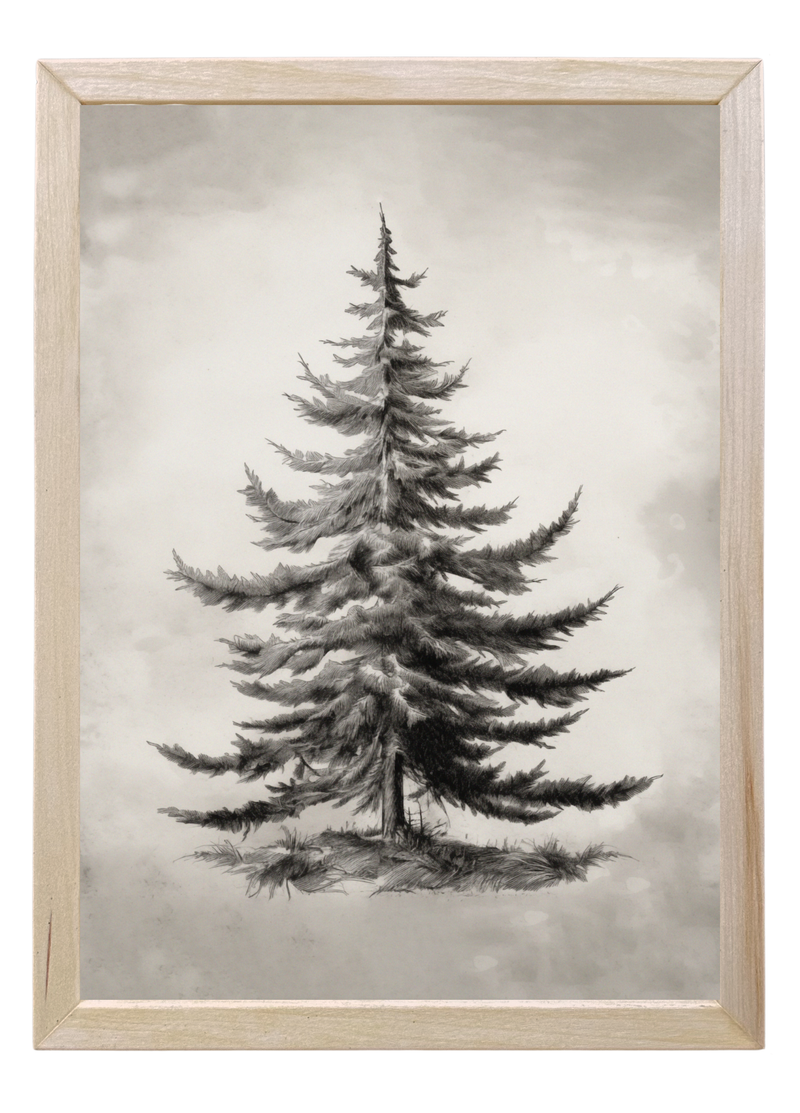 Black and White Winter Tree Wood Framed Print