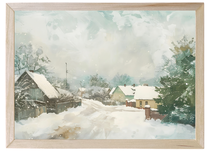 Snowy Town Wood Framed Print