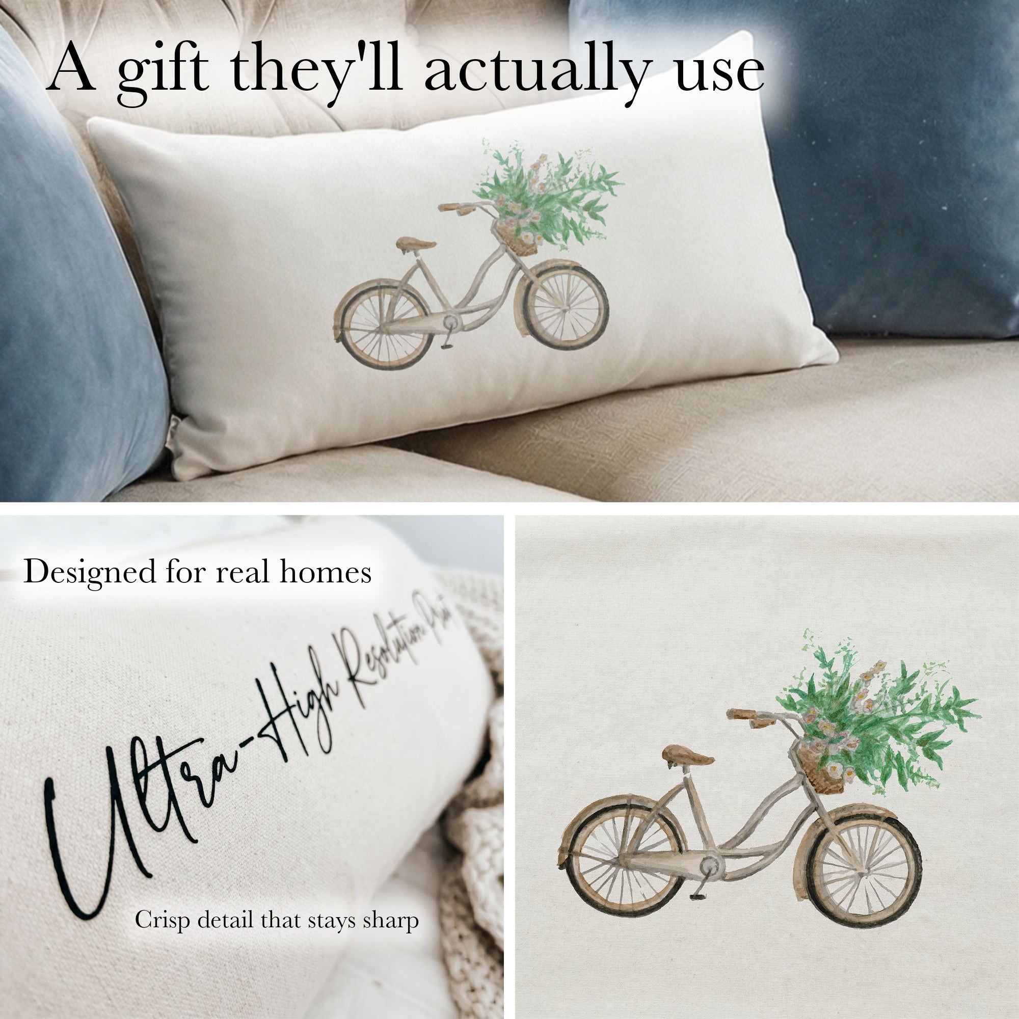 Lumbar Pillows - Floral Bike Watercolor