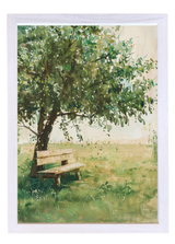 Shaded Bench Wood Framed Print