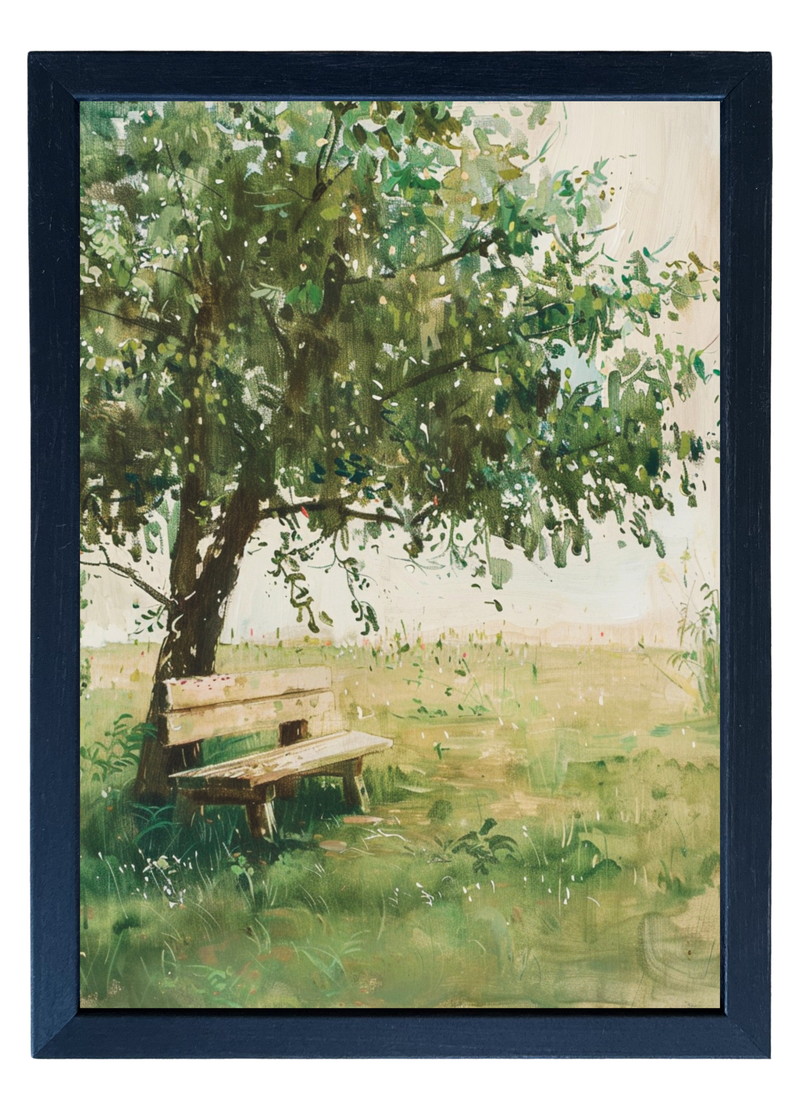 Shaded Bench Wood Framed Print