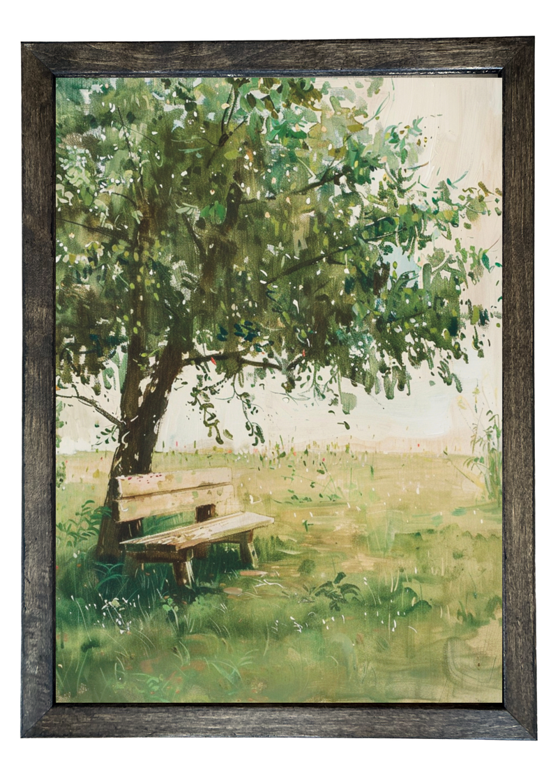 Shaded Bench Wood Framed Print