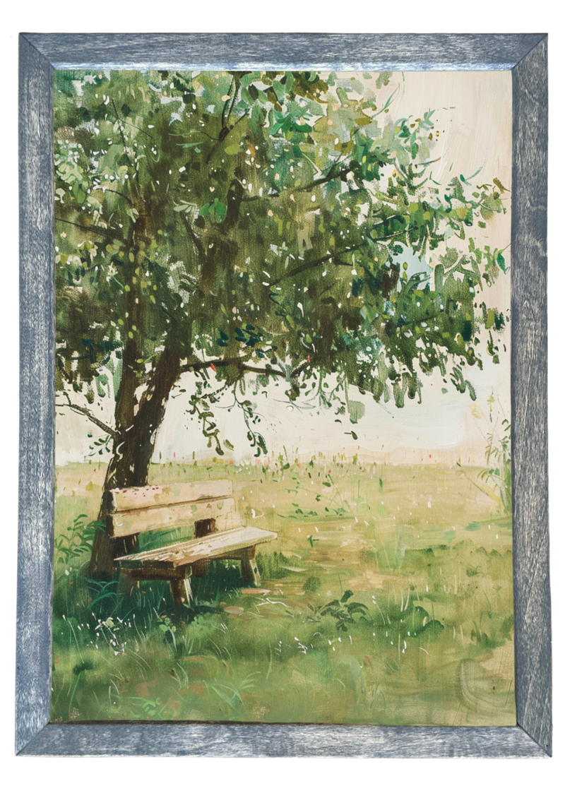 Shaded Bench Wood Framed Print