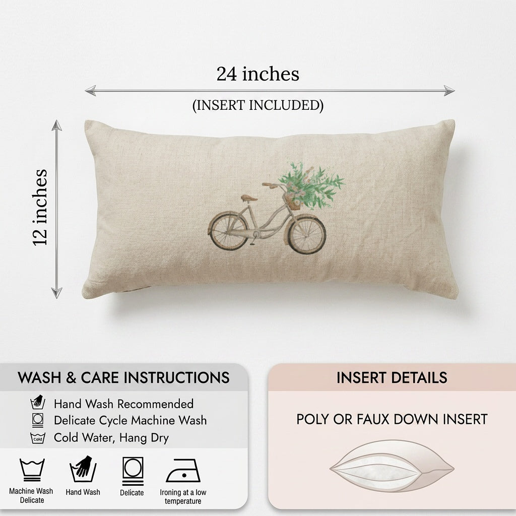 Lumbar Pillows - Floral Bike Watercolor