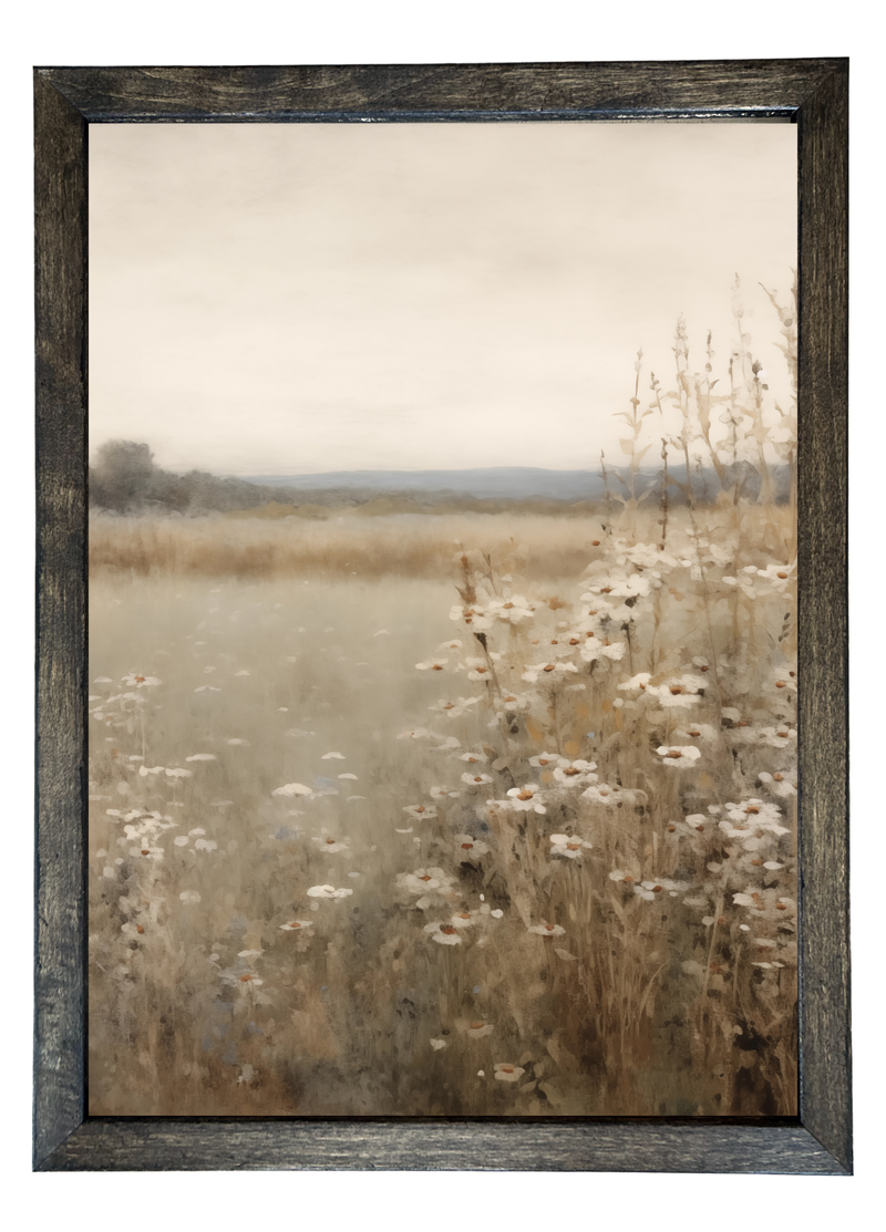 Neutral Daisies Wood Framed Print