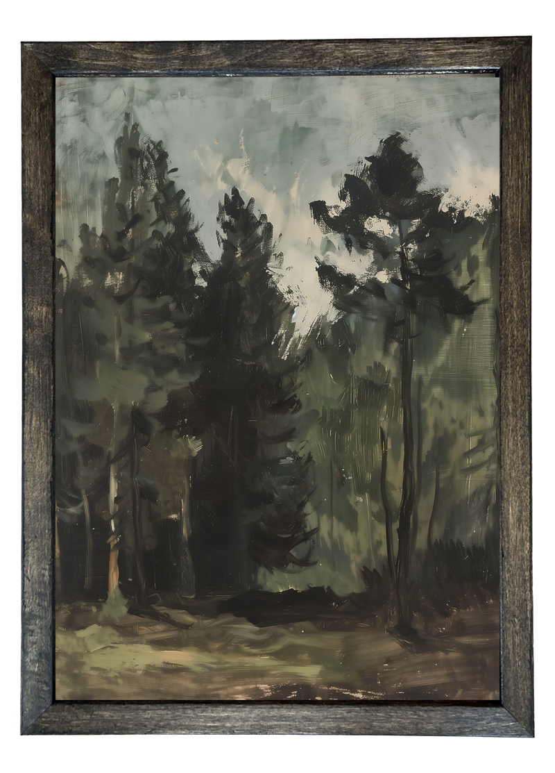 Moody Forest Wood Framed Print