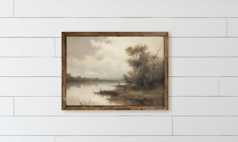 Hazy Lake Wood Framed Sign