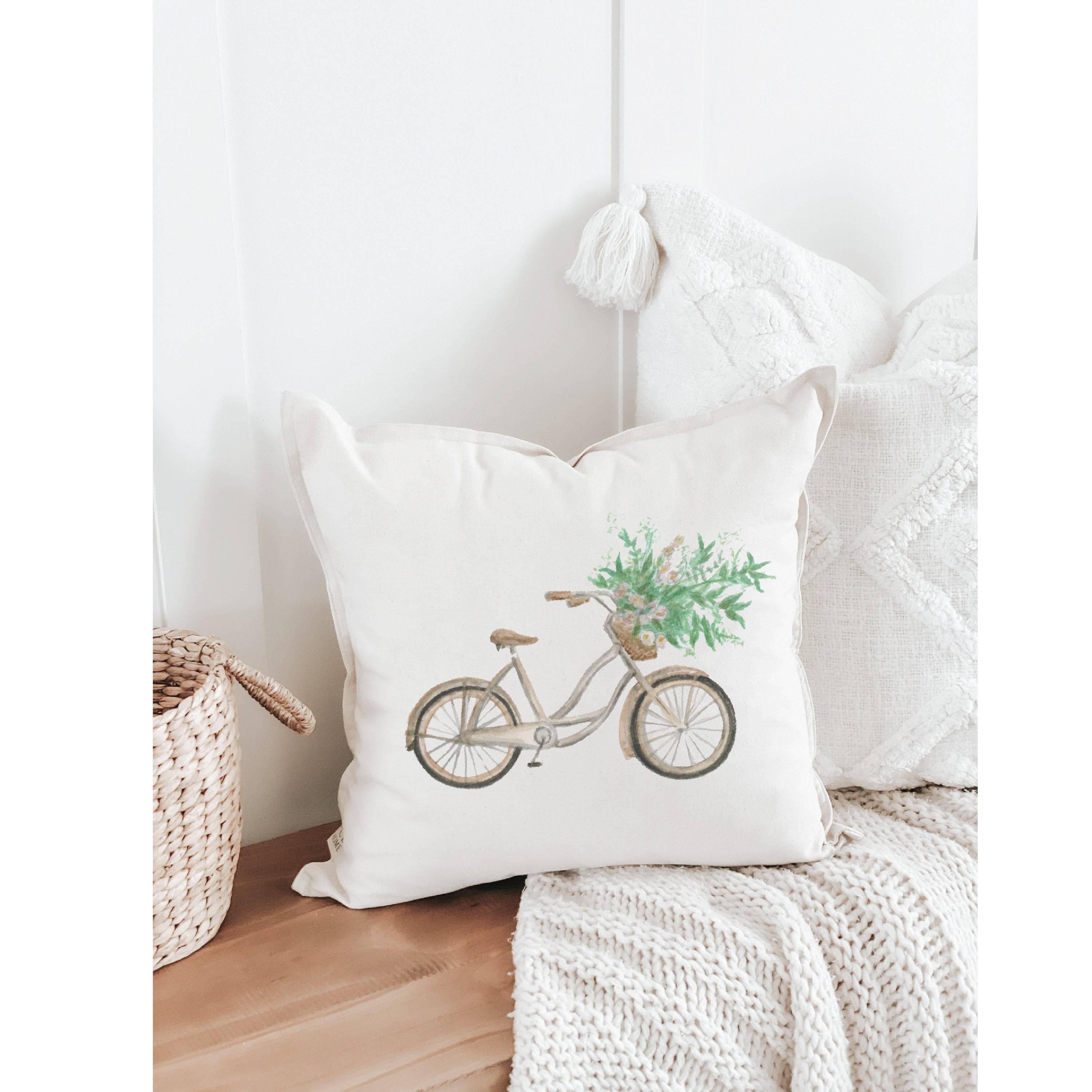 Throw Pillows - Floral Bike Watercolor