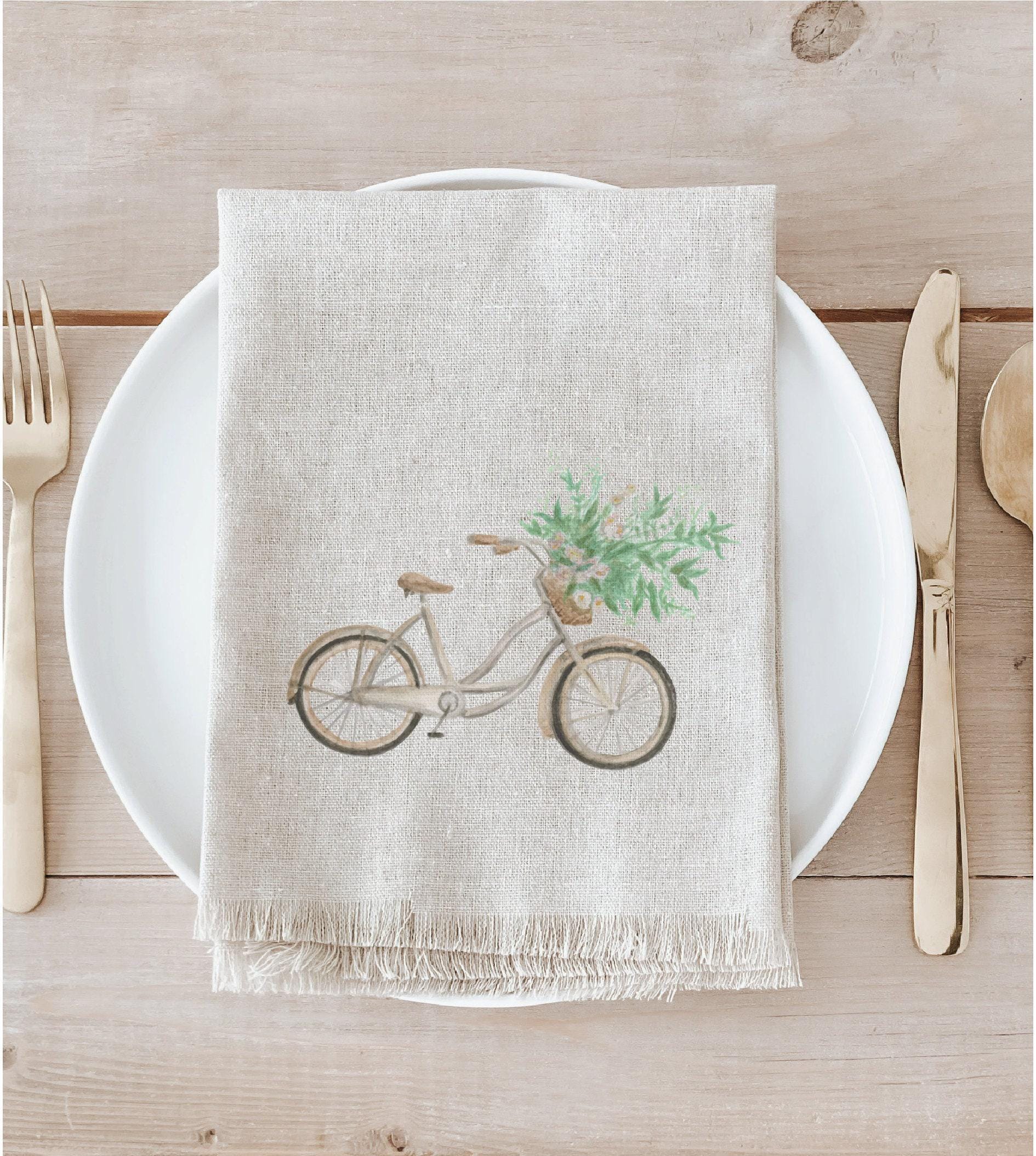 Napkins - Floral Bike Watercolor