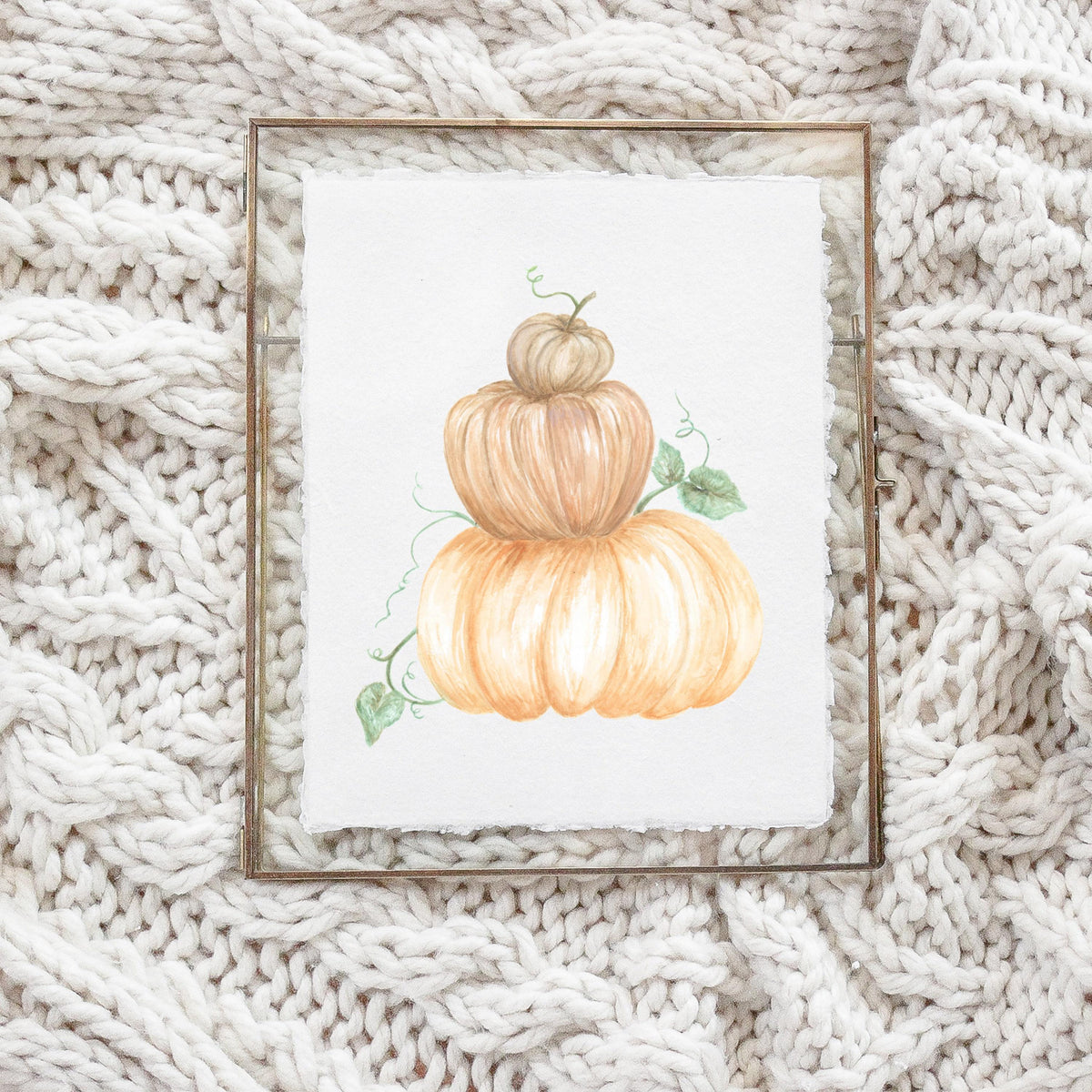 Glass Table Frames & Cards - Pumpkin Stack Watercolor