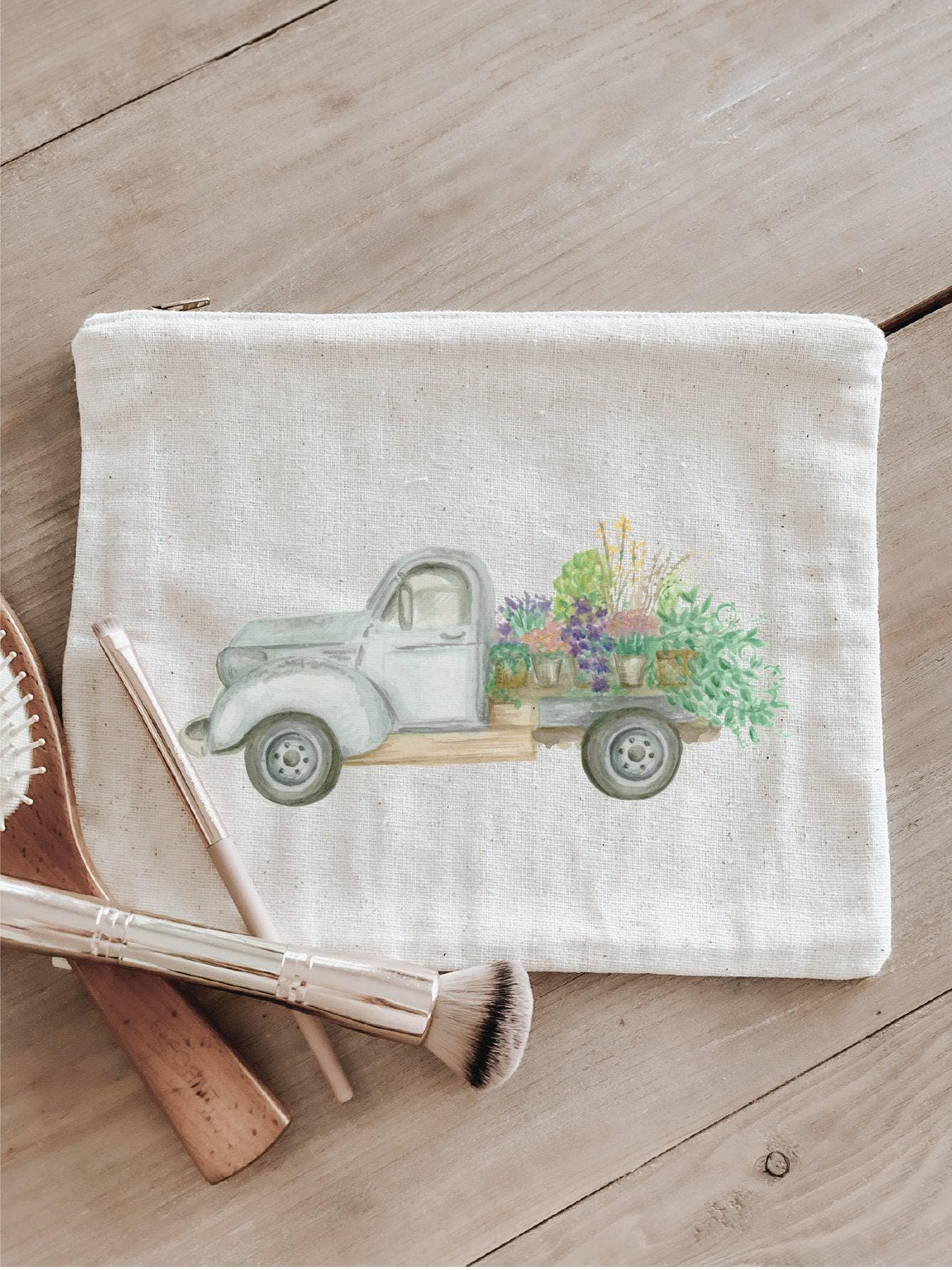 Makeup Bags - Floral Truck Watercolor