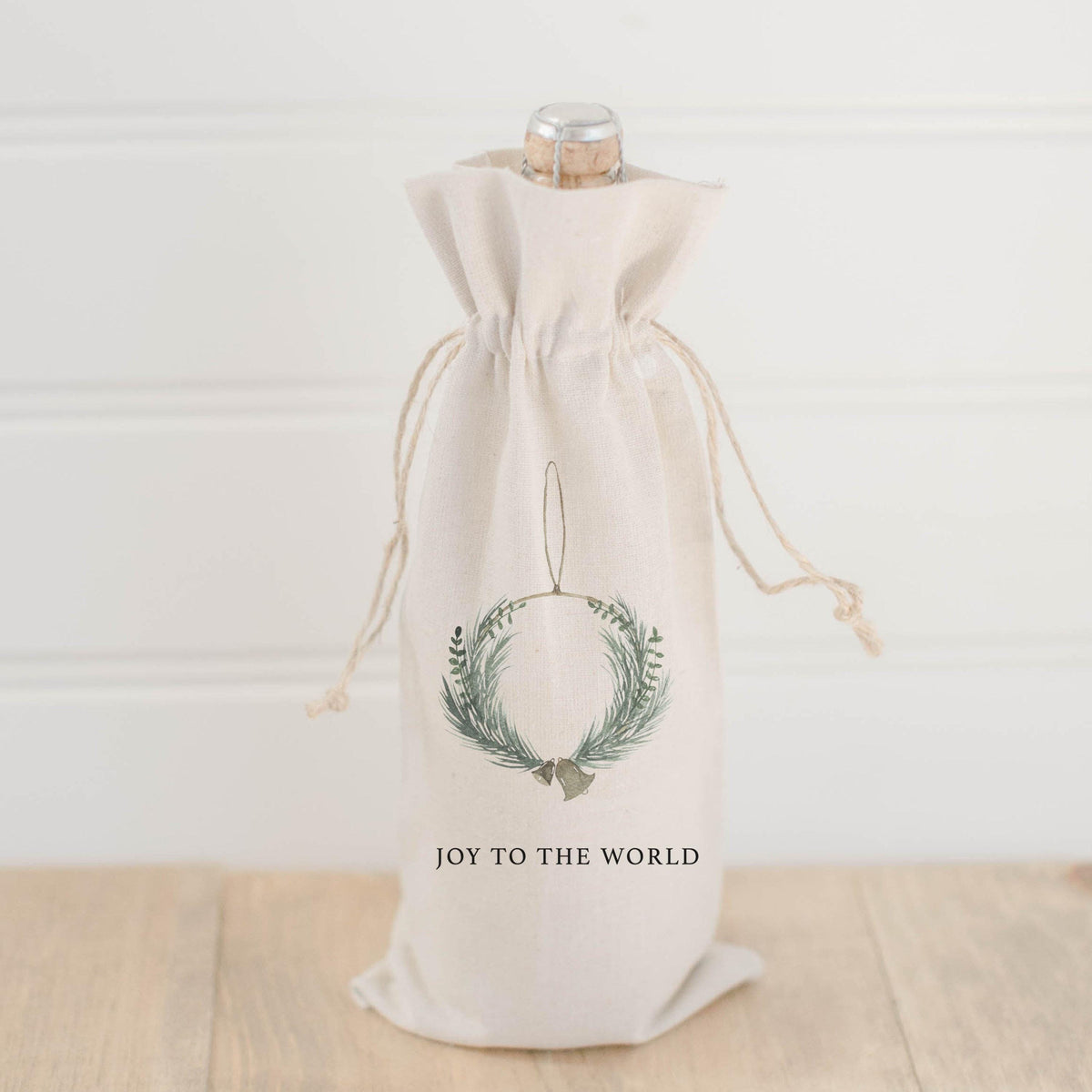 Wine Bags - Joy to the World Wreath Watercolor