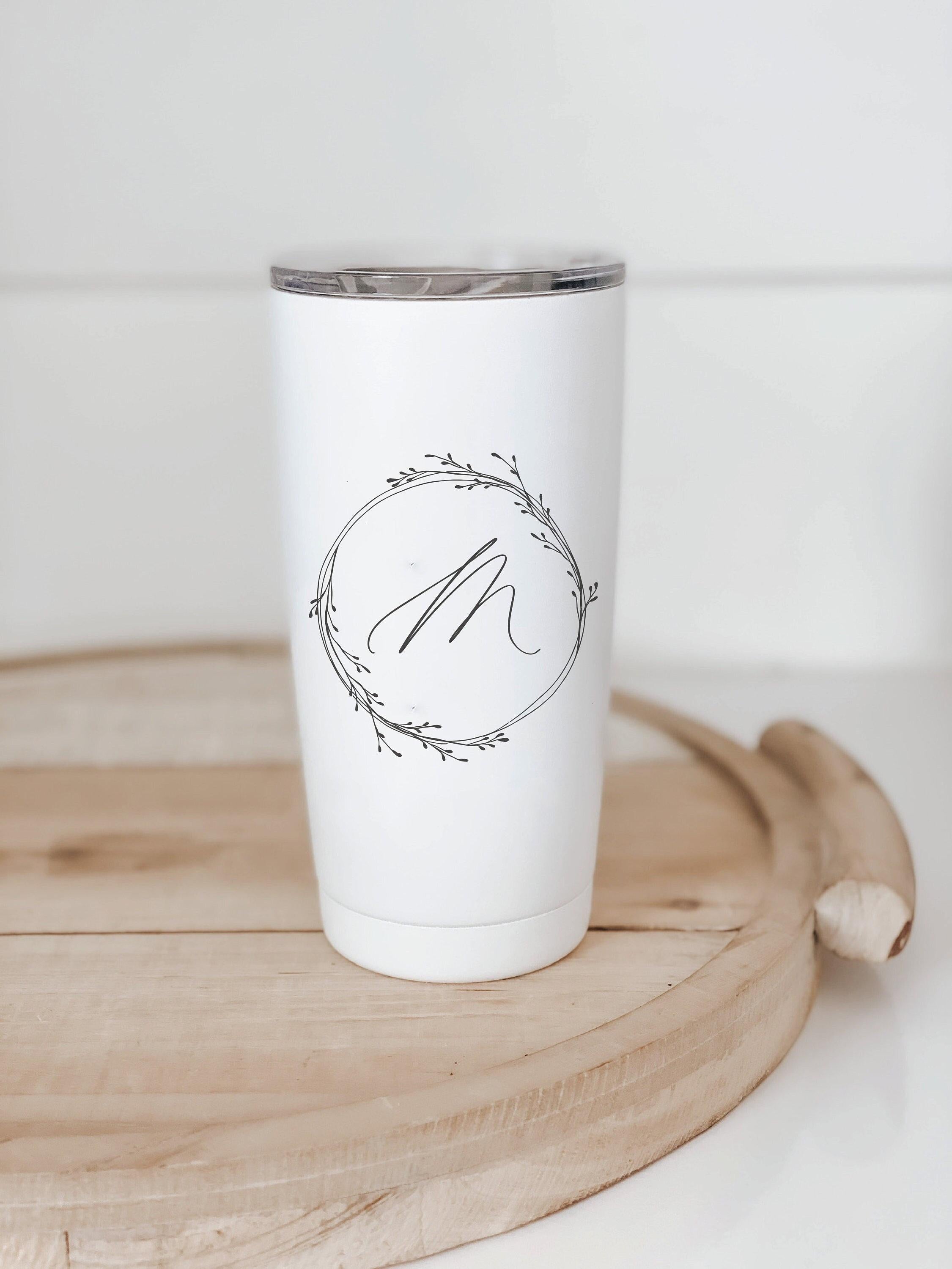 Personalized Travel Mugs - Personalized Initial with Wreath