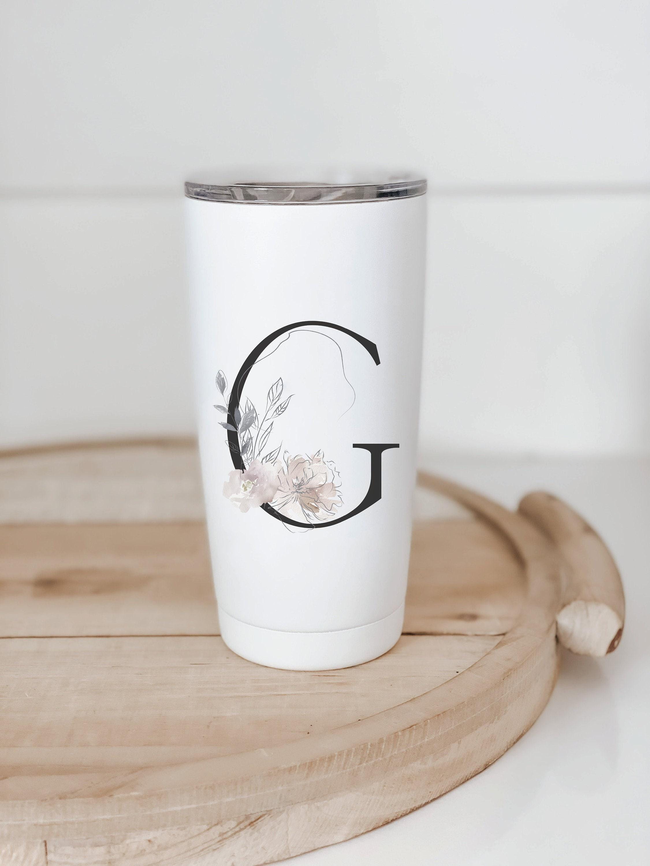 Personalized Travel Mugs - Personalized Floral Initial