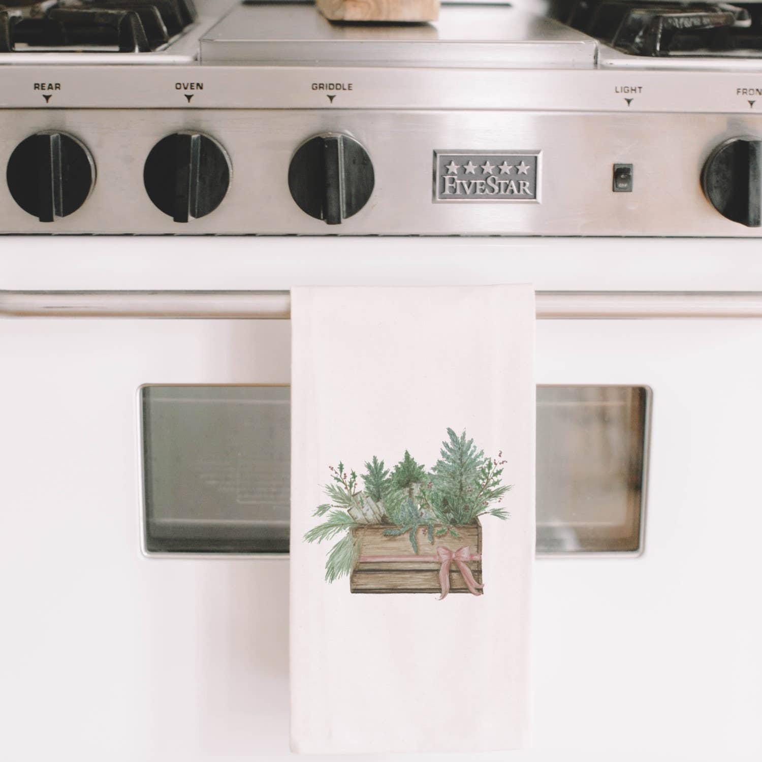 Tea Towel - Greens in Crate Watercolor
