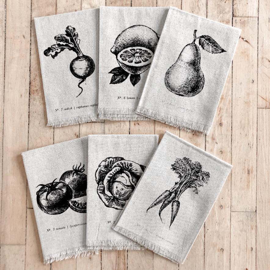 Napkins - FruitsVeggies Black + White