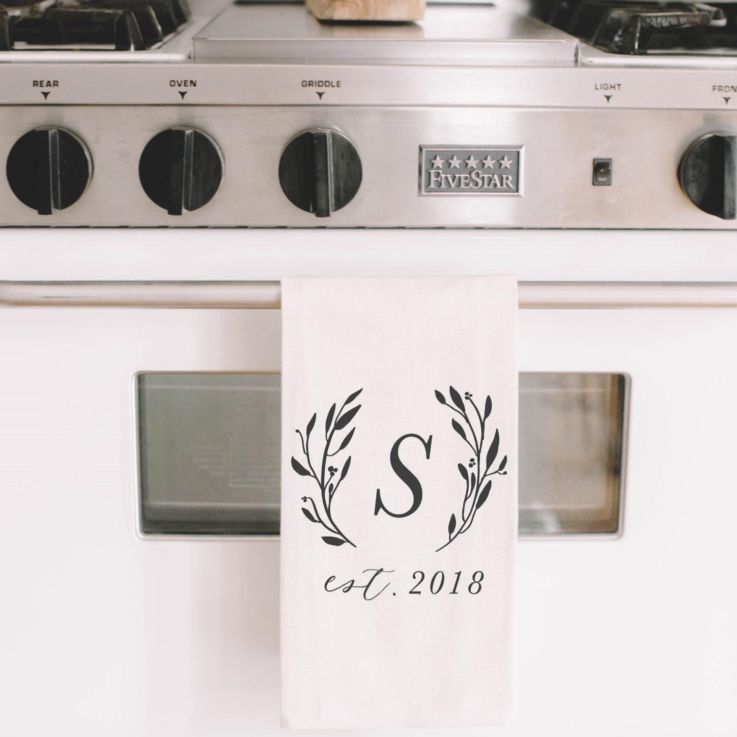 Personalized Tea Towel - Personalized Initial & Laurel