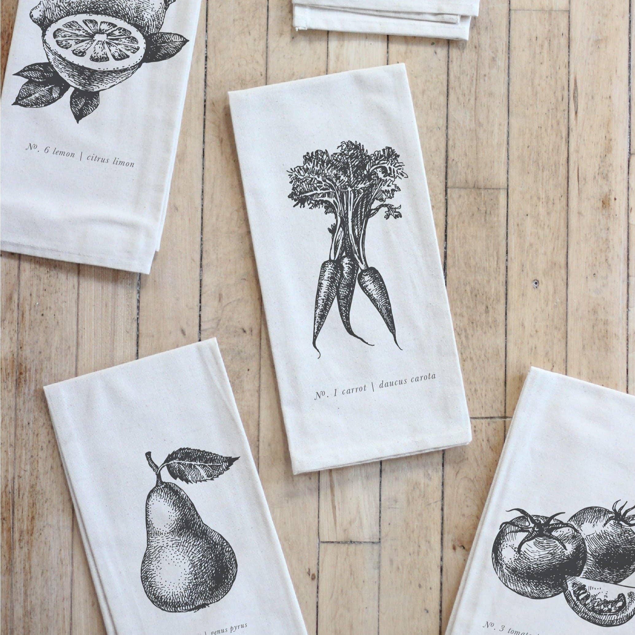 Tea Towel - FruitsVeggies Black + White