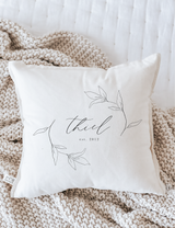 Personalized Last Name Est. With Laurels Pillow