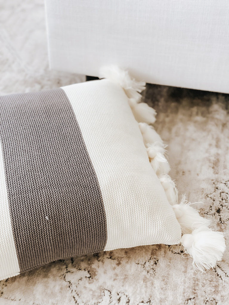 Gray and Cream Tassel Pillow