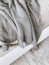 Grey Knit Throw Blanket With Tassels