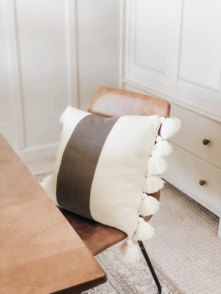 Gray and Cream Tassel Pillow