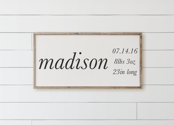 Personalized Birth Stats Wood Framed Sign