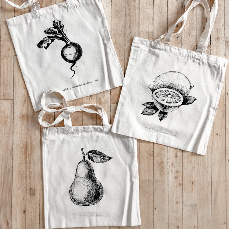 Fruits/Veggies Black + White Tote Bag