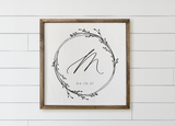 Wreath Initial Wood Framed Sign